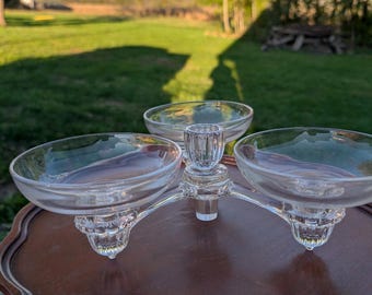 Antyczny szklany talerz Cambridge Armes Epergne z 3 szklanymi miskami na pieluchy
