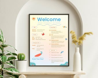 Airbnb Welcome Sign Template | Editable House Rules & Wifi Password | Vacation Rental Printable Wall Art