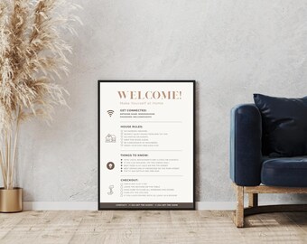 Airbnb Welcome Sign Bundle | 5 Editable Canva Templates | House Rules, No Smoking, Guest Info