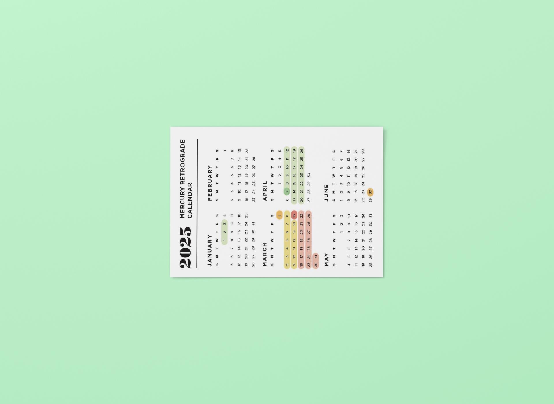 2025 Mercury Retrograde Calendar Postcard (5"x7") Etsy