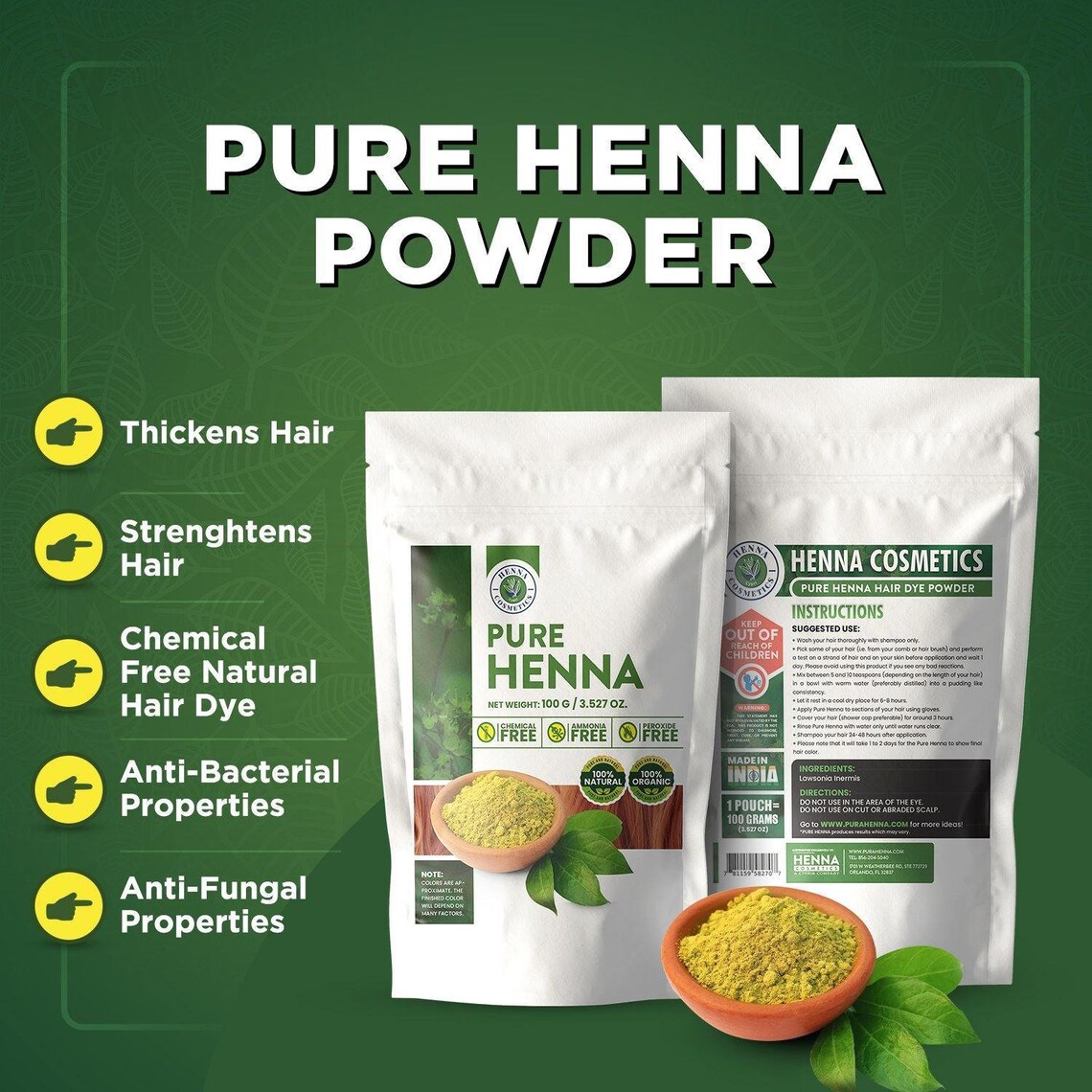 100 Pure Henna Powder for Hair Dye Red/brown Henna Hair Etsy