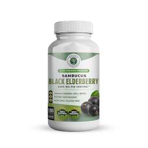 Black Elderberry Capsules 2000 mg | 180 Capsules | Sambucus Extract Herbal Supplement | Pack of 2