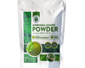 Moringa Leaves Powder, Perfect for Smoothies, Drinks, Tea & Recipes | Natural, Pure, Organic, | 200 Grams (7.05 Oz.) | Henna Cosmetics