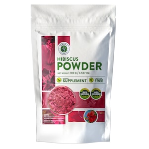 Hibiscus Powder, Herbal Supplement, for Tea, Skin & Hair Moisture 100 Grams | 100% Natural, Pure, Organic | Henna Cosmetics