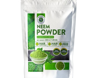 Neem Powder (Azadirachta Indica) |200 Grams/ (7.05 ounces)| 100% Organic Supplement For Hair and Skin  | Henna Cosmetics