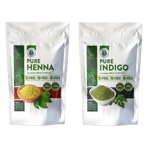 Pure Henna Powder, Hair Dye 100 Grams + Pure Indigo Powder 100 Grams. (Bundle for Gray Hair)