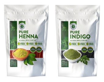 Pure Henna Powder, Hair Dye 100 Grams + Pure Indigo Powder 100 Grams. (Bundle for Gray Hair)