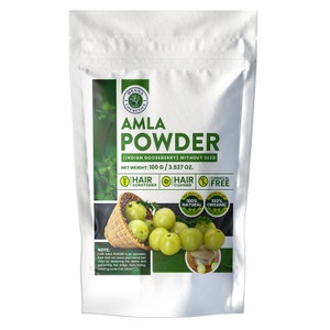 Amla Powder Without Seeds | 100 Grams (3.527 Ounces)| Indian Gooseberry, Raw & Non-GMO, Hair and Skin | Natural | Henna Cosmetics