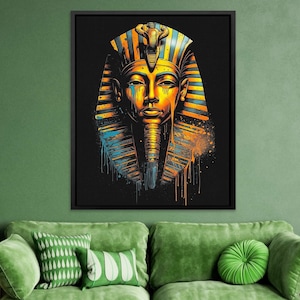 Dripping Pharaoh - Black and Gold Egyptian Canvas Wall Art Print