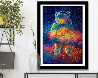 Space ASTRONAUT Original Artwork - Print on Framed Semigloss - Art Kids Hub - Galaxy Wall Decor - Astronaut Art Gift - Space Painting