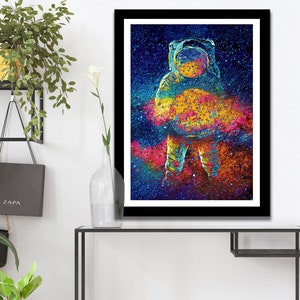 Space ASTRONAUT Original Artwork - Impresión en semibrillo enmarcado - Art Kids Hub - Galaxy Wall Decor - Astronaut Art Gift - Space Painting