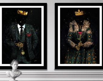 King and Queen Wall Decor | Skeleton Artwork Royalty Art | Framed Poster Gothic Home Decor | Skull King and Queen Art Prints