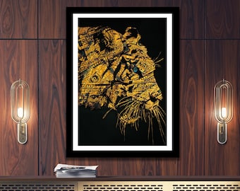 GOLD TIGER Money - Original Kunstdruck auf Papier - Tiger Wohndekor - Tiger Wandkunst - Tier Semigloss Druck - Gerahmtes Kunstgemälde