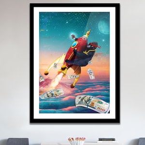 DIAMOND HANDS To the Moon Painting - Stock Market Semigloss Print - Bitcoin GME Pop Art - Canvas Wall Art - Entrepreneur Art