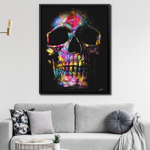 Pink Skull Painting | Pop Culture Skeleton Wall Art | Money Wall Prints Trendy Art | Surrealism Skull Artwork