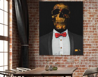 Blackjack Skull Painting Poker Wall Art Print | Gothic Skeleton Poker Room Decor