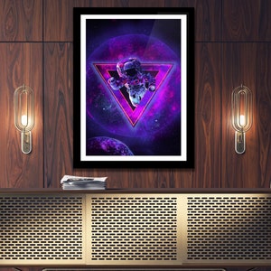 Space Moon Poster Surreal Art Print / Purple Astronaut Space Wall Art / Moon Poster Dorm Decor