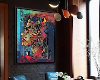 QUEEN of SPADES - Poker Room Wall Decor - Print on Canvas - Casino Wall Art Blackjack Gambler Artwork - Original Royal POKER Queen Painting