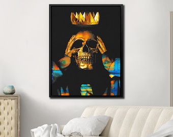 Gold Totenkopf König Gemälde Totenkopf Druck auf Leinwand Skelett