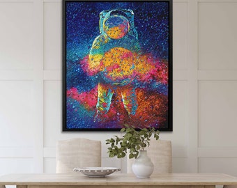 Space ASTRONAUT Original Painting - Print on Framed Canvas - Galaxy Wall Decor - Astronaut Art Gift