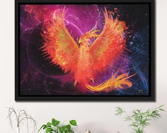 Phönix Gemälde | Phoenix Rebirth Feuer Vogel Leinwand Kunstdruck | Geistige Gesundheit Kunst | Druckbare Wandkunst | Inspirierende Schlafzimmer Wanddeko