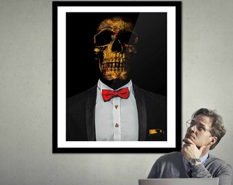 Poker Wall Art Skull Painting | Gothic Home Decor Poker Print | Poker Skeleton Poster Artwork | Entrepreneur Art