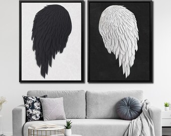 Guardian Angel Wings Decor | Angel Wings Art Au-dessus du décor mural du lit | Peinture spirituelle catholique Art mural Set de 2