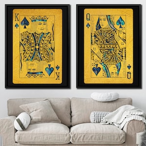Turquoise King and Queen Gallery Wall Art Set di 2 / 2 pezzi Carte da gioco Poker Room Decor
