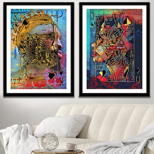 King and Queen Fine Art Print on Semigloss, Matching Poker Card Wall Art, Couples Bedroom Wall Decor, Luxury Wall Art