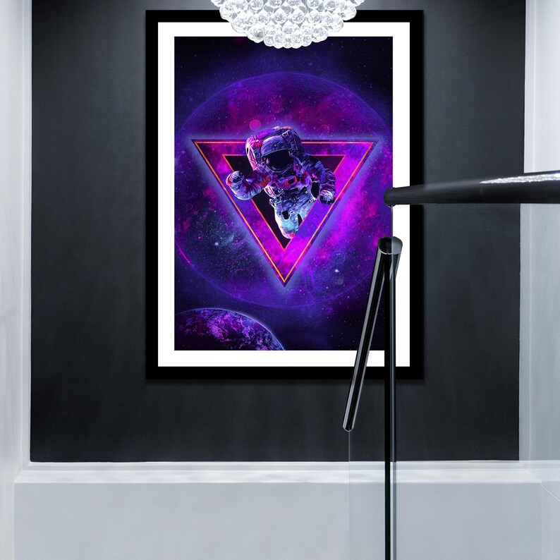 Space Moon Poster Surreal Art Print | Purple Astronaut Space Wall Art ...