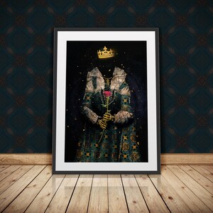 Skeleton Queen Witchy Artwork | Surrealism Painting Day of the Dead Art | Macabre Gothic Home Decor
