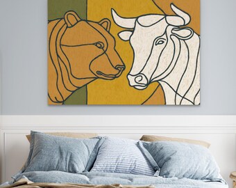 Bull Bear Wall Art - Gold Finance Canvas Print, Wall Street Decor, Trading Office Art