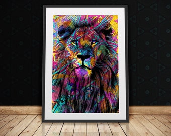 Lion Wall Art Print Maximalist Decor | Trendy College Apartment Decor Lion Painting
