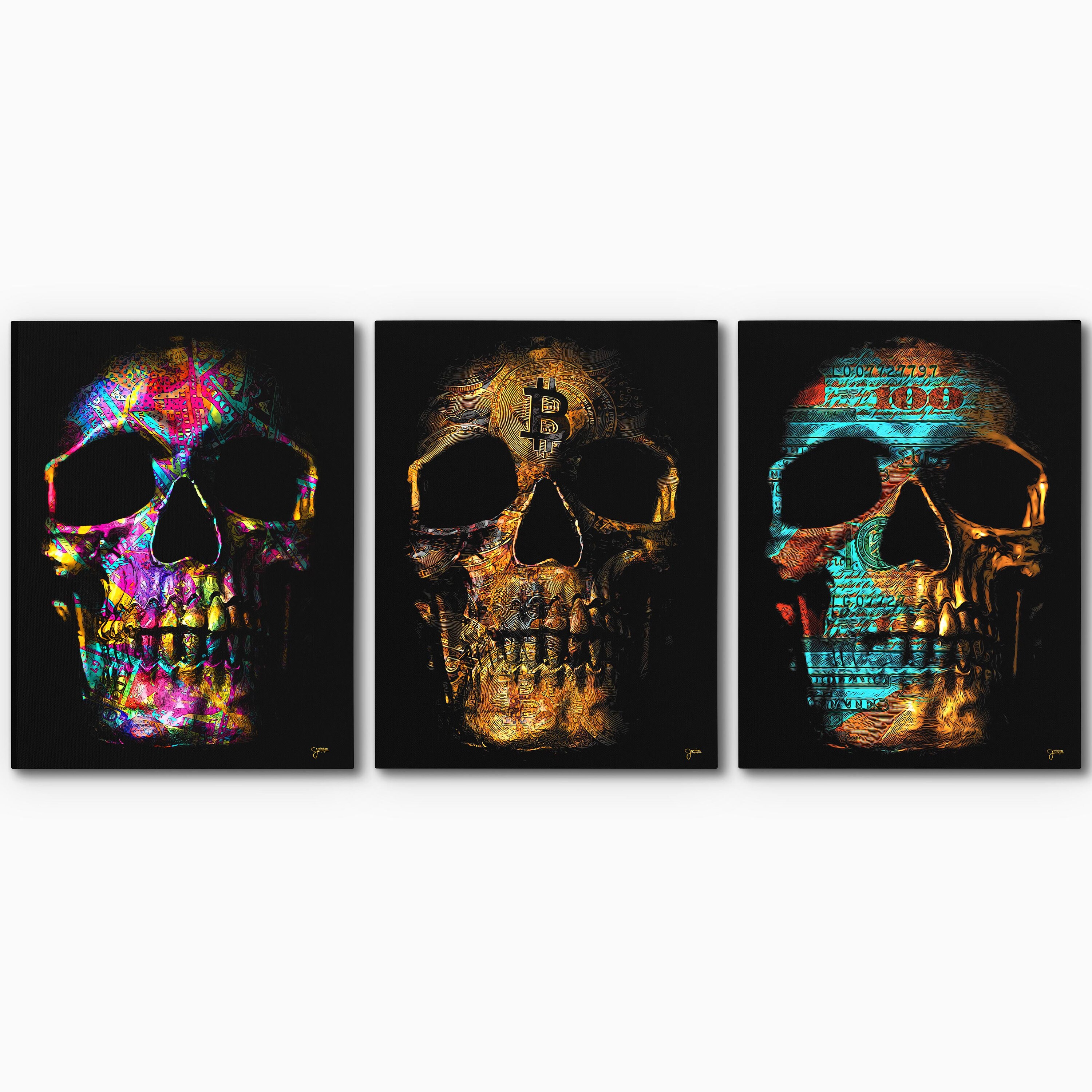 Midas Touch - Skeleton King & Gold Skull Canvas Wall Art - Luxury