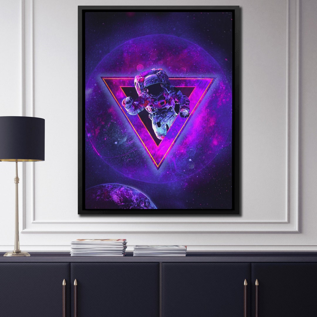 Purple Astronaut Space Wall Art | Moon Canvas Print Space Age Above Bed ...