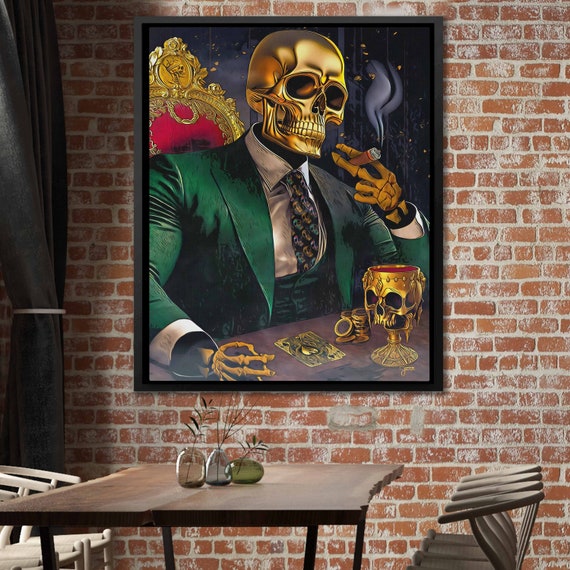 Dead Man's Hand - Skeleton Poker Wall Art - Masculine Home Decor