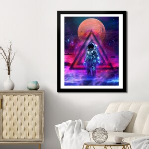 Espacio Arte de pared Gran espacio de arte de pared muy grande Espacio exterior Astronauta Casco Sol y luna Arte de pared Arte abstracto extra grande