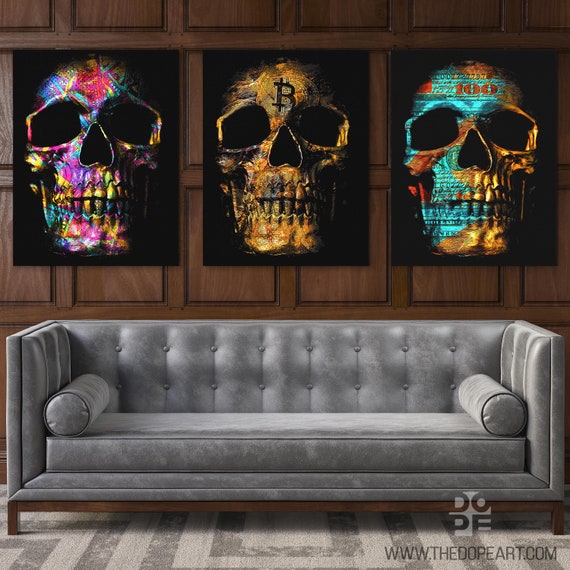Midas Touch - Skeleton King & Gold Skull Canvas Wall Art - Luxury