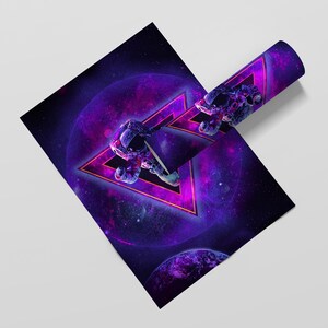Space Moon Poster Surreal Art Print | Purple Astronaut Space Wall Art ...