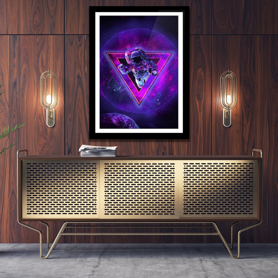 Space Moon Poster Surreal Art Print | Purple Astronaut Space Wall Art ...