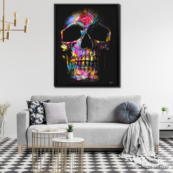 Pink Skull Painting | Pop Culture Skeleton Wall Art | Money Wall Prints Trendy Art | Surrealism Skull Artwork