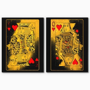 King and Queen Of Hearts, King Queen Art, Couples Matching 2 Piece Wall Art Set, Poker Card Game Room Wall Decor