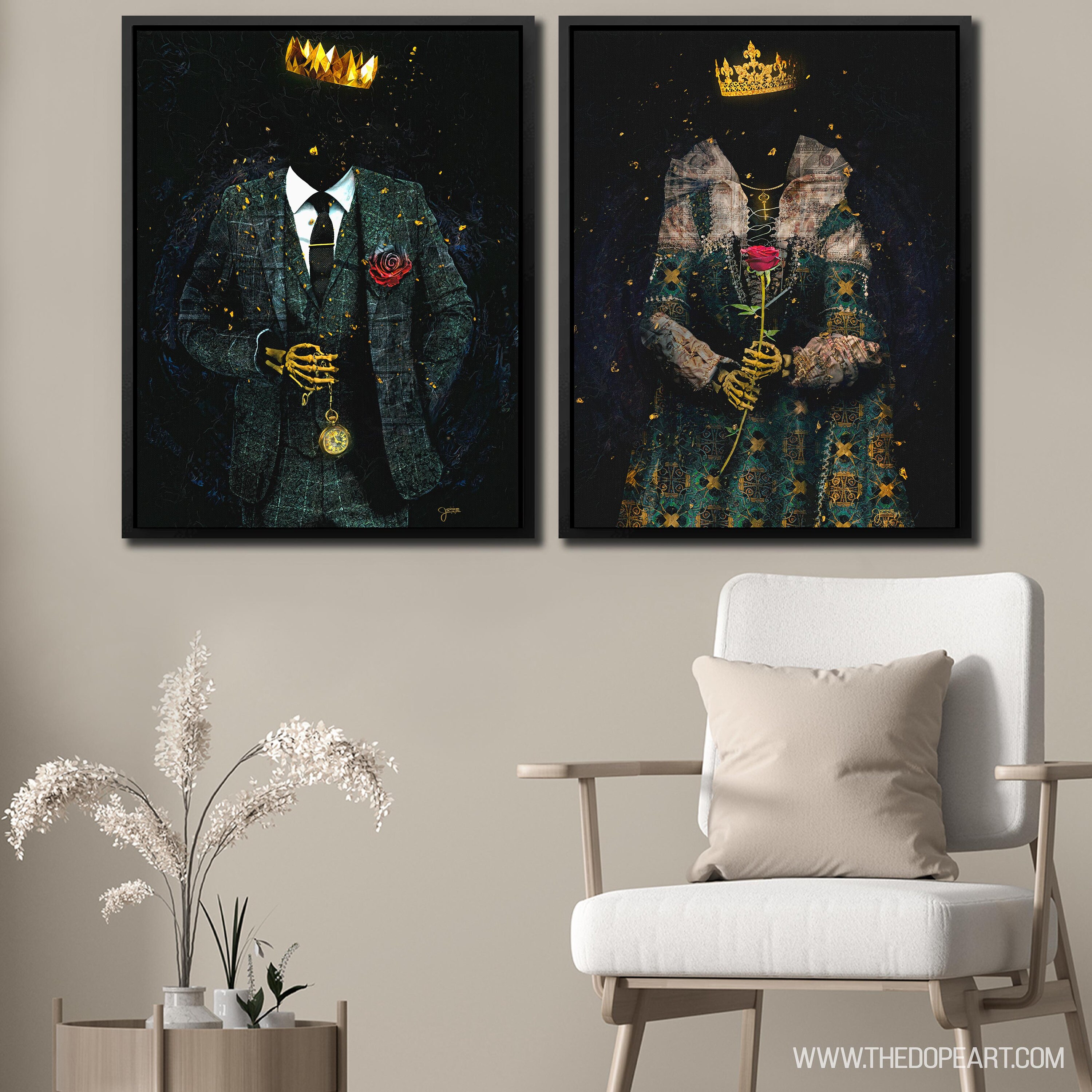 Black King and Queen Art Decor Surrealism Painting Black Etsy