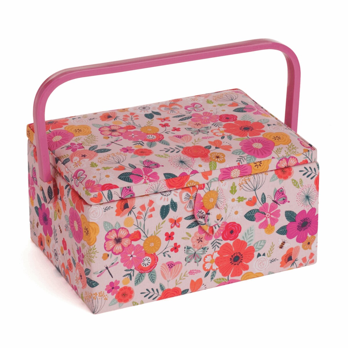 HobbyGift Large Sewing Basket Green Floral Garden Design Fabric Box Storage Papercraft Paper