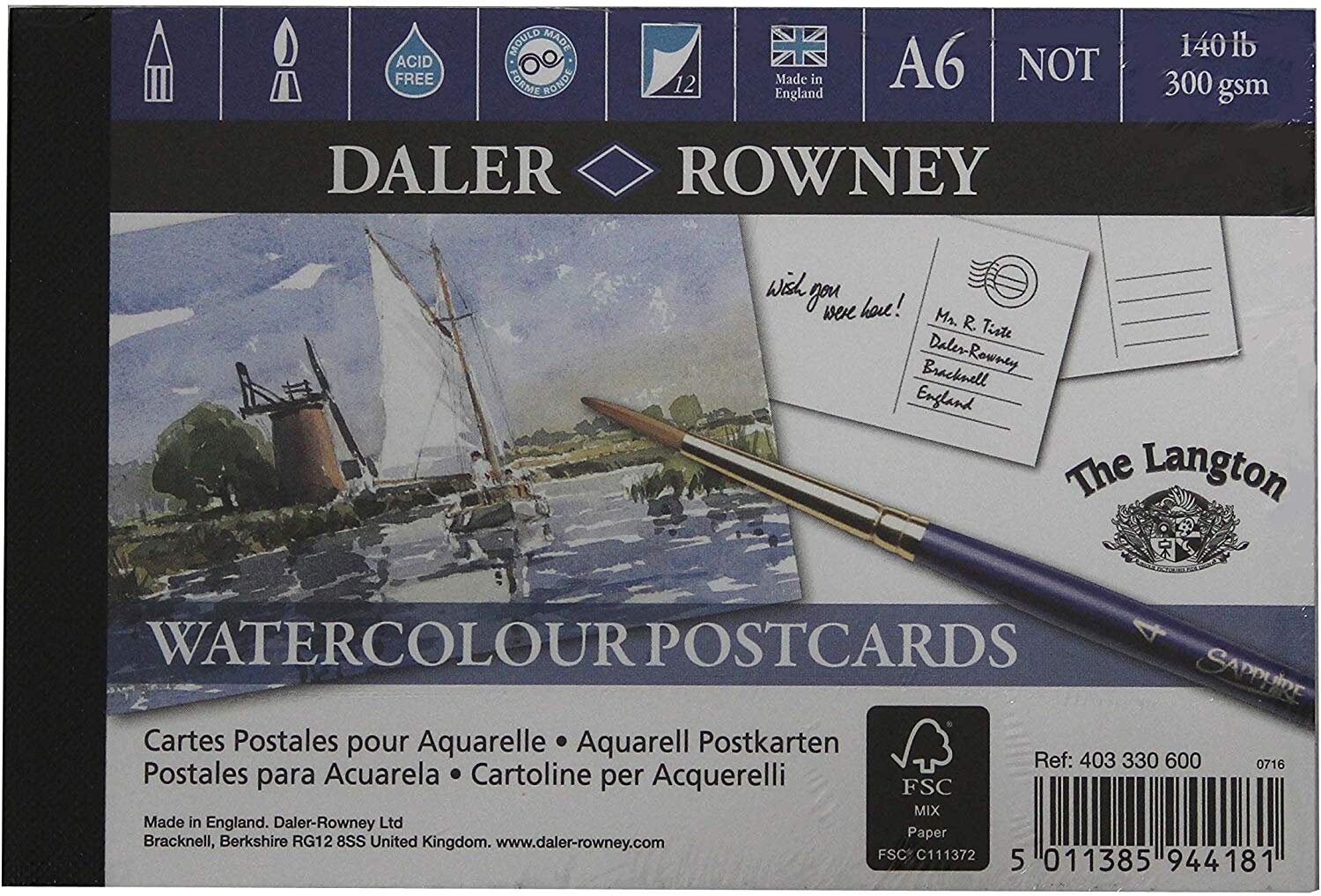 Daler Rowney Watercolour Painting Postcards A6-12 x 300gsm Sheets Made in UK 
