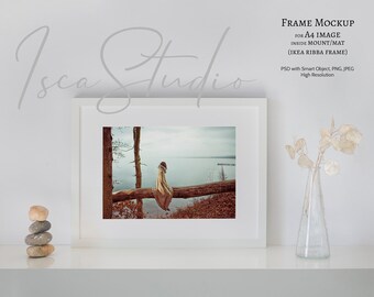 Landscape Frame Mockup, A4, A3, Ikea Ribba, White Frame Mockup, Minimalist Styled Photography, Digital Download, Mock Up Frame Wall Art