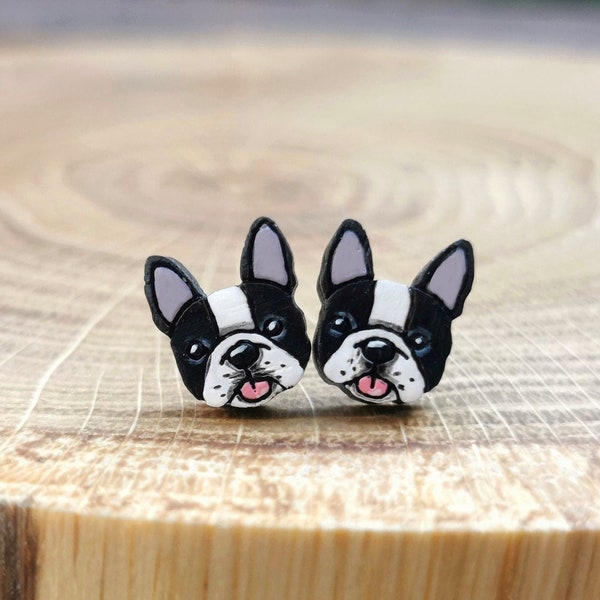 French Bulldog dog earrings with hypoallergenic studs, frenchie Jewelry