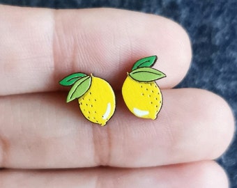 Lemon Stud Earrings, Fruit jewelry