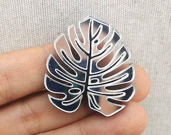 Monstera mirror pin, tropical leaf brooch, Mirrored jewelry acrylic glass