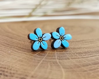 Forget me not stud earrings blue flower jewelry